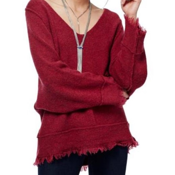 Free People Sweaters - Red Irresistible Fringe Trim Sweater